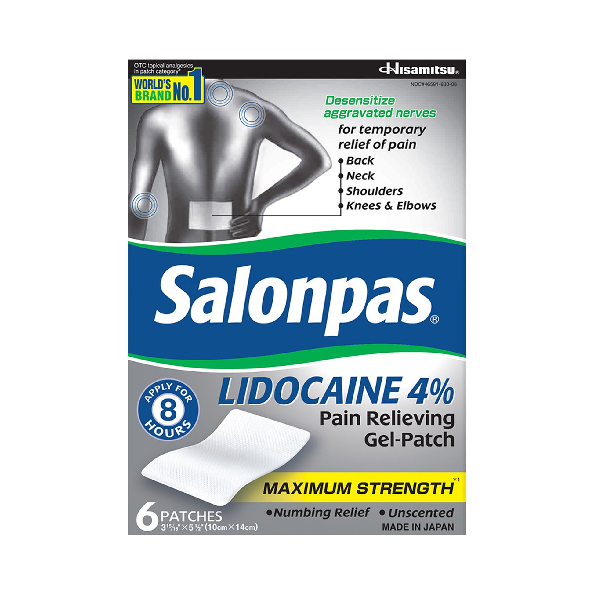 Hisamitsu Salonpas Lidocaine Pain Relieving Gel-Patch 6 Count